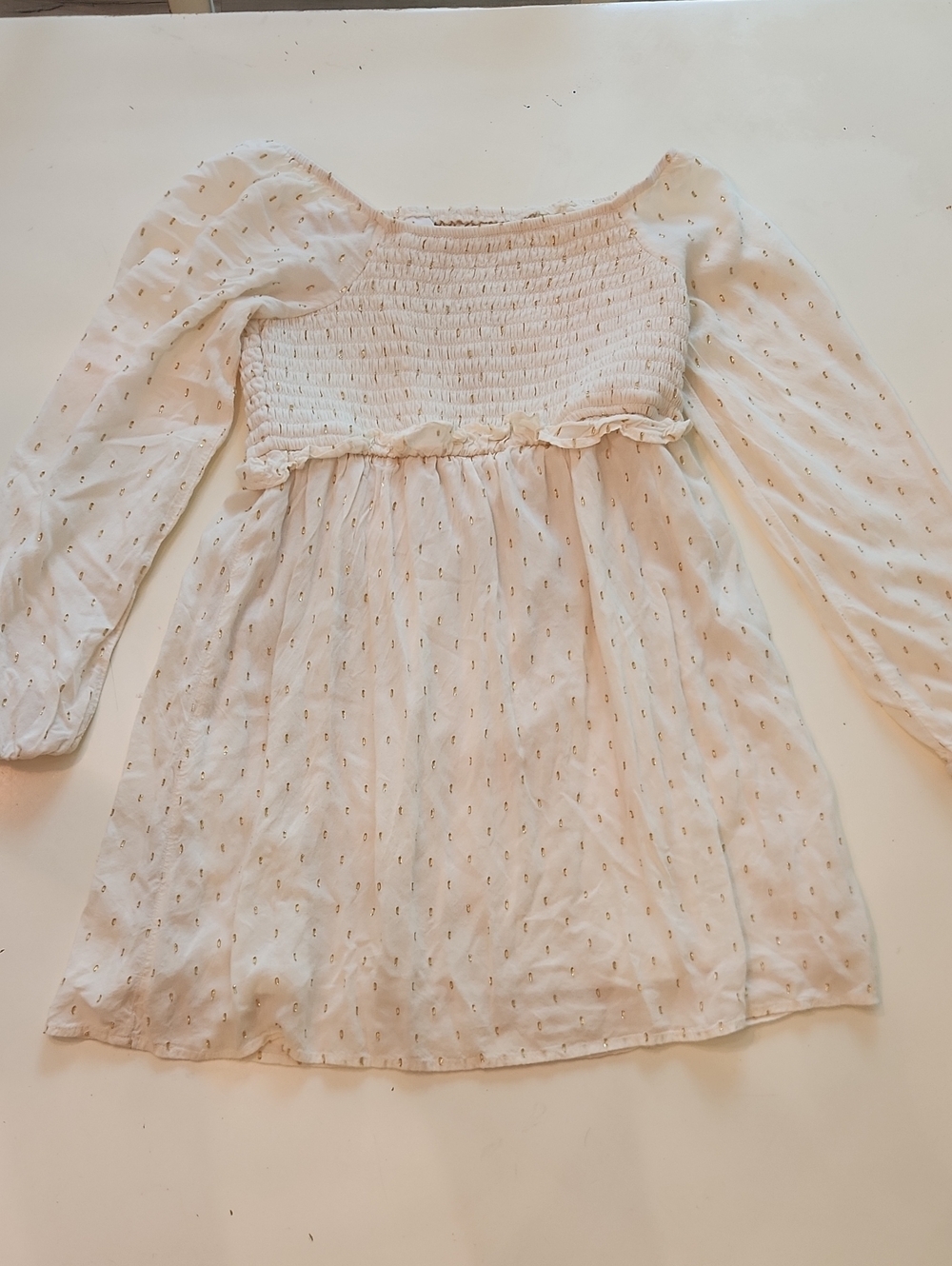 Art Class Cream Gold Long Sleeve Dress Large 10 12